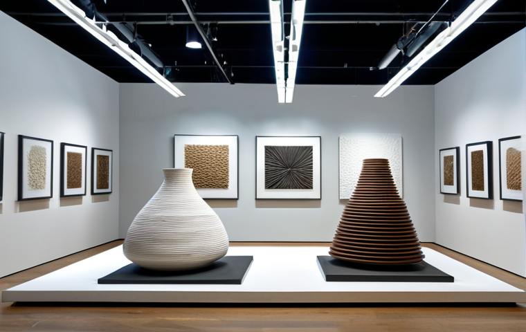 **

"A modern art gallery installation featuring textured sculptures inviting tactile exploration. Soft, diffused lighting illuminates the space. The aroma of freshly brewed coffee subtly permeates the air. Visitors are fully clothed and engaged, experiencing the art. Safe for work, appropriate content, family-friendly, professional photography, perfect anatomy, natural proportions, modest attire."

**