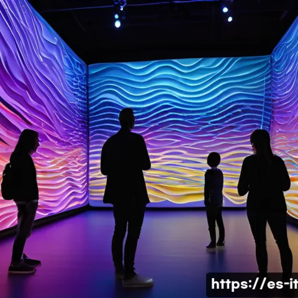 다감각 예술 경험 디자인의 콘텐츠 전략 - A vibrant multisensory art installation in a modern gallery space designed for a Spanish-speaking au...