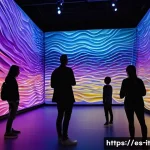 Home 21 다감각 예술 경험 디자인의 콘텐츠 전략 - A vibrant multisensory art installation in a modern gallery space designed for a Spanish-speaking au...