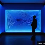 Home 23 다감각 예술 경험 디자인의 이론적 배경 - A contemporary multisensory art installation in a modern Madrid gallery, featuring immersive ambient...